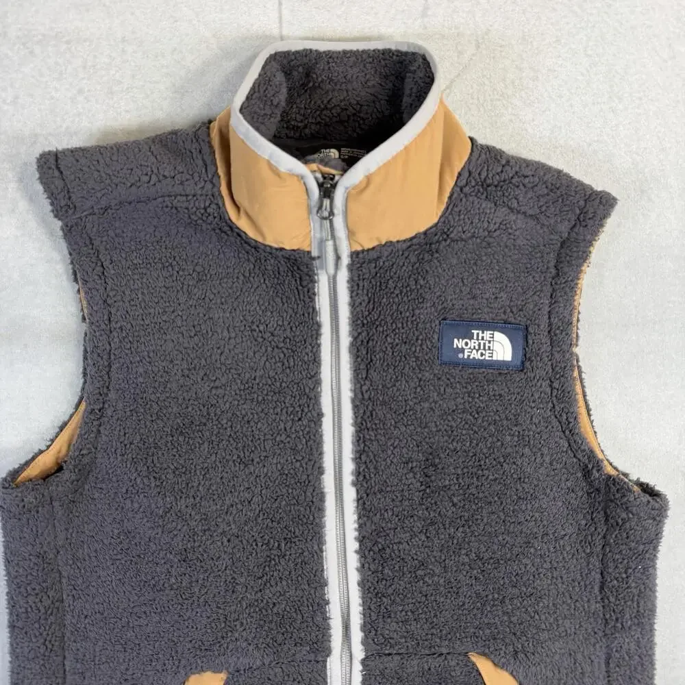 The North Face Campshire Vest Mens Small Gray Full Zip Deep Pile Outdoors Sherpa